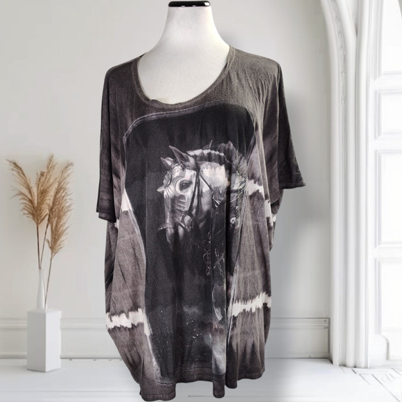 AllSaints Spitalfields Oversized Horse Graphic Tee M Cotton Modal Tie Dye Top - Picture 1 of 15